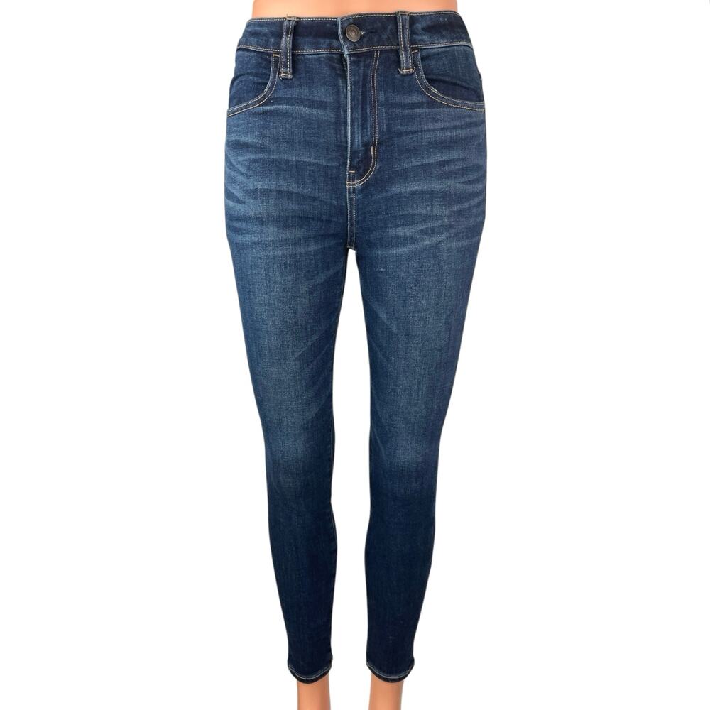 American Eagle Women's Blue Medium Wash Mid Rise Stretch Skinny Denim Jeans Sz 0